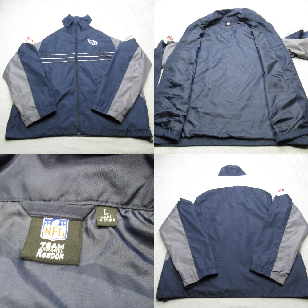 Tennessee Titans Jacket Men Large Reebok NFL Blue Pockets Full Zip Windbreaker